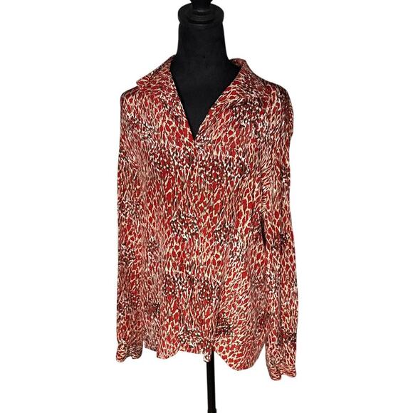 Women's Size 14 Jacqueline Ferrar 100% Silk Blouse Red Animal Print - Picture 1 of 7